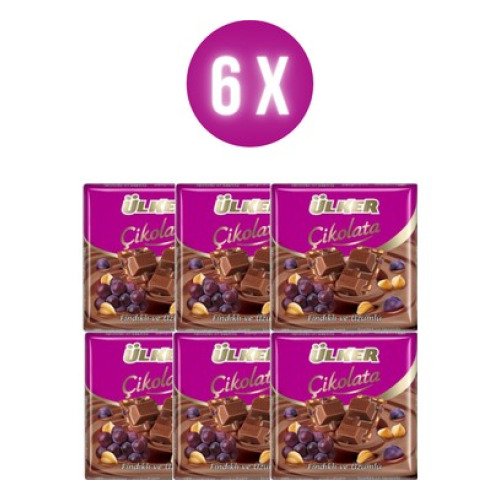 ÜLKER FINDIKLI ÜZÜMLÜ KARE ÇİKOLATA 60gr